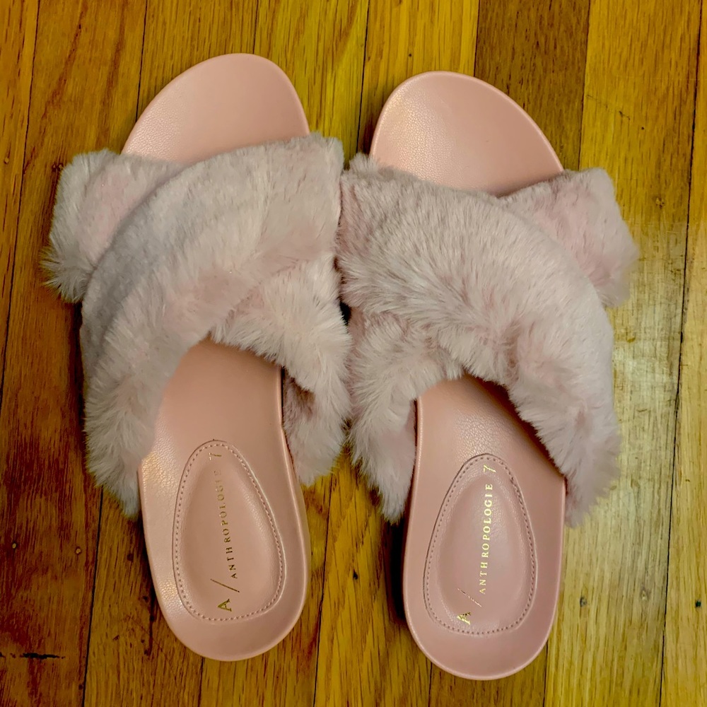 Remi by Anthro Pink Faux Fur Slippers
